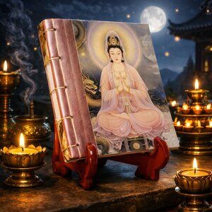 Buddha Guan-Yin Journal Handmade Blank Book Hardcover -Spiritual Teachings-Stand